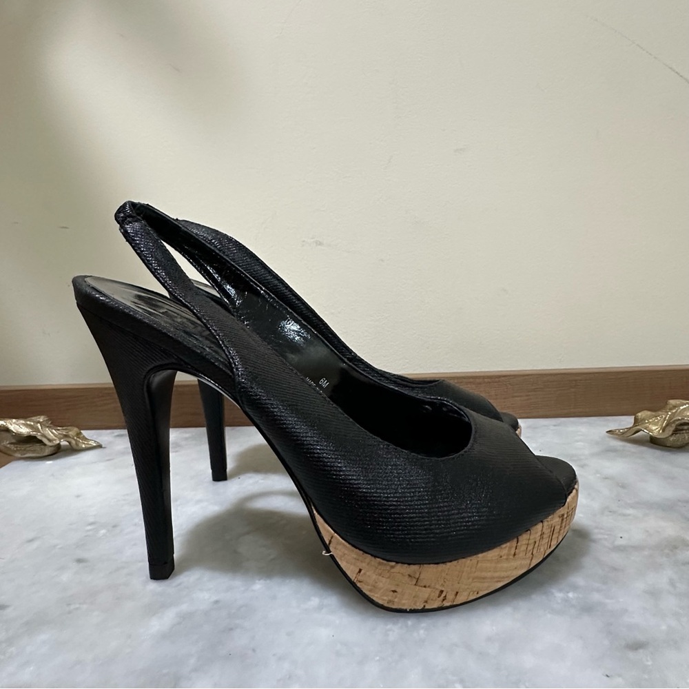 Moda Spana Black Peep-Toe Slingback Heels